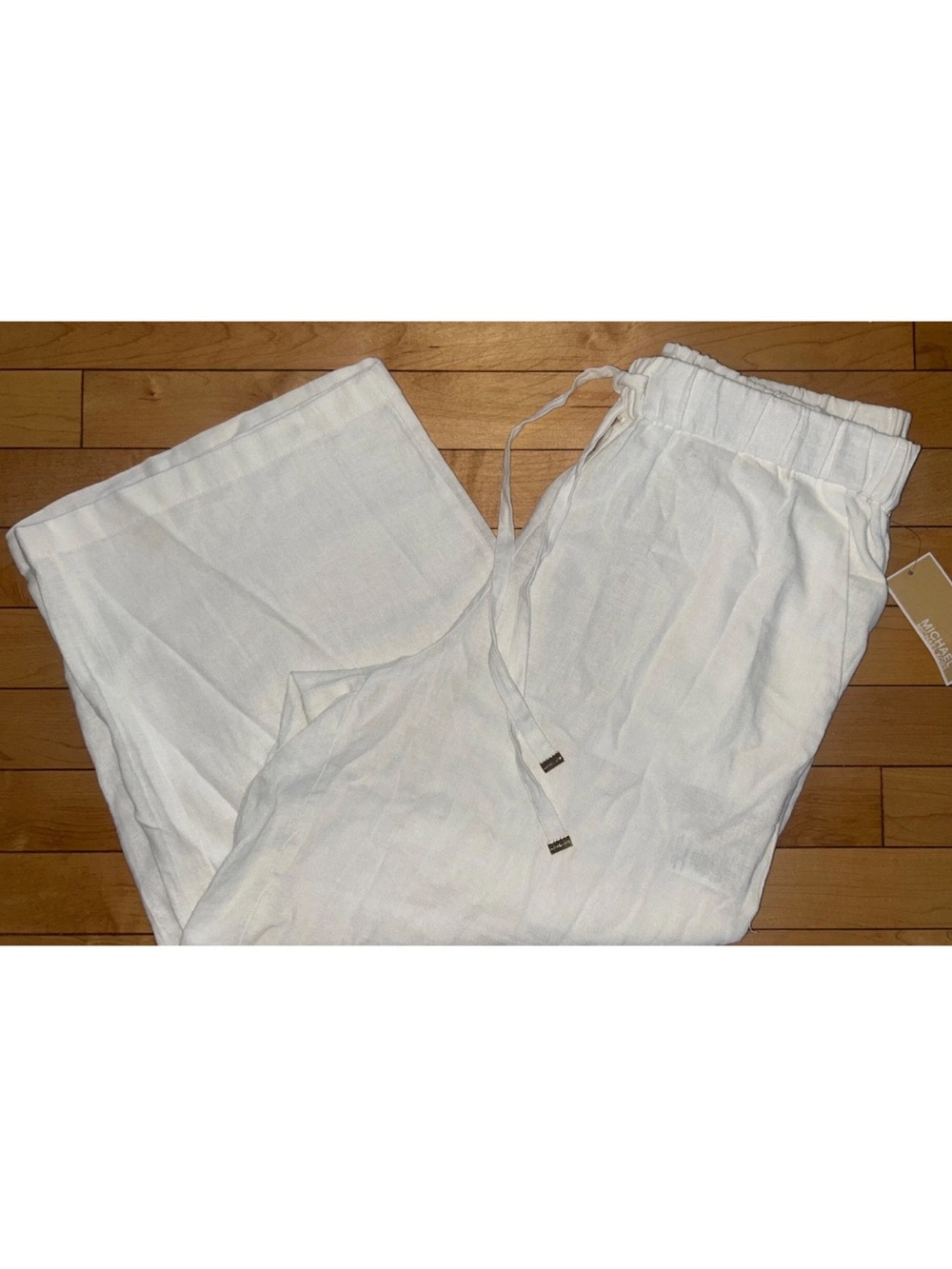 NEW ! MICHAEL KORS Linen Blend Wide-Leg Crop Pants White Size M